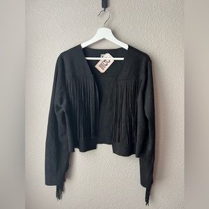 Vocal Inc Black Suede Fringe Top, size XL